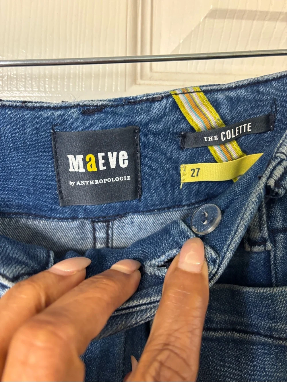 Maeve Anthropologie The Colette Jeans 27 Wide Leg Crop Patch Pocket Blue
